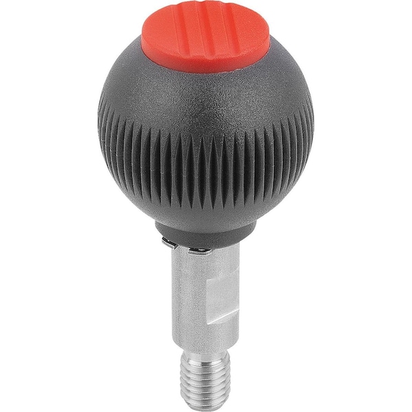 Kipp Spherical Knob Revolving Size:1, D1=25 D=M06X10, Plastic Black, Comp:Stainless, Cap:Red K0254.01066 - main